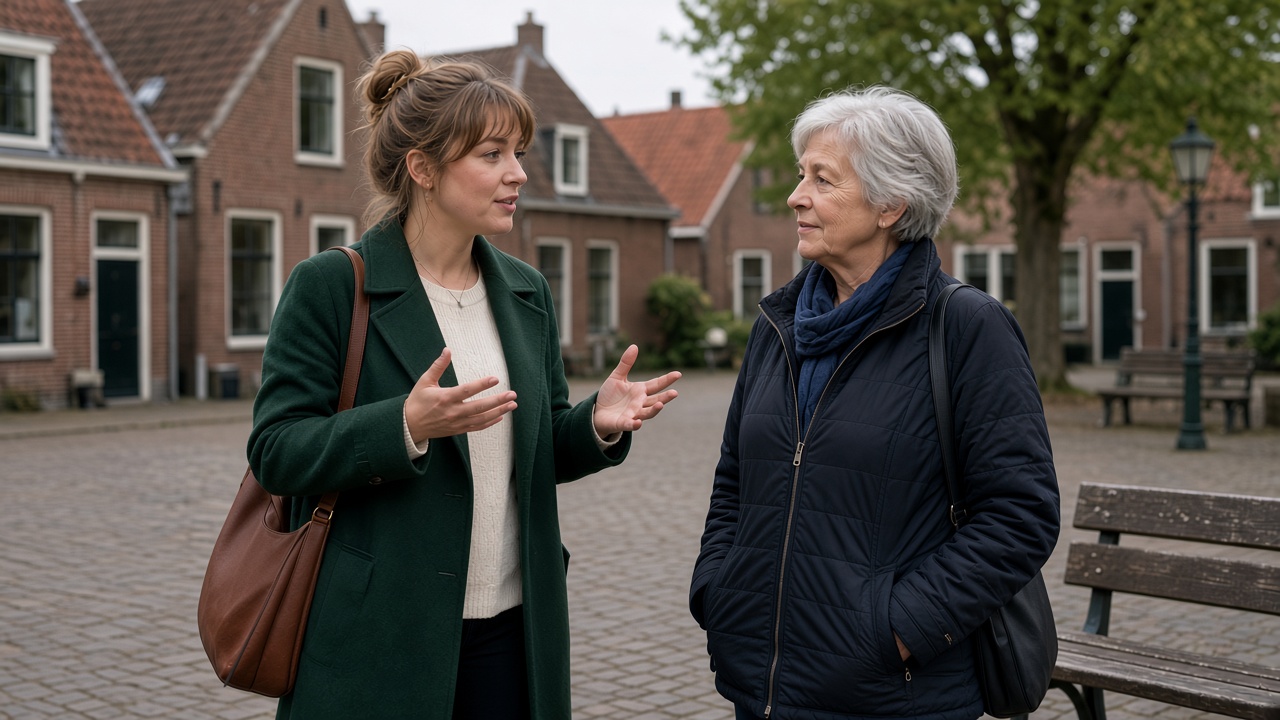 Mensen op het dorpsplein